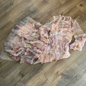 GENTLY USED NEEDLE & THREAD FLORAL DIAMOND RUFFLE GOWN — SIZE 4